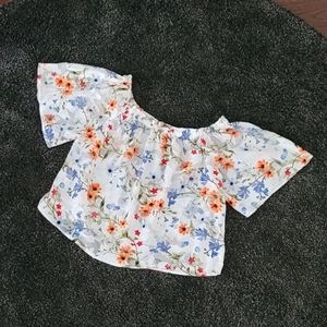 Dynamite off-the-shoulder white floral crop top XS